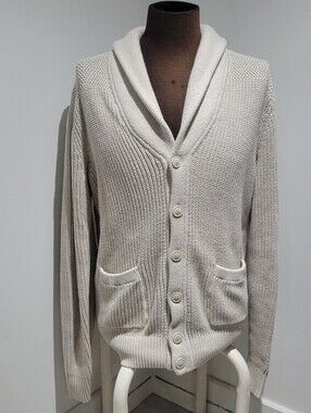 Gap Men's 100% Cotton Shawl Collar Button-Up Knit Sweater Cardigan Medium Cream